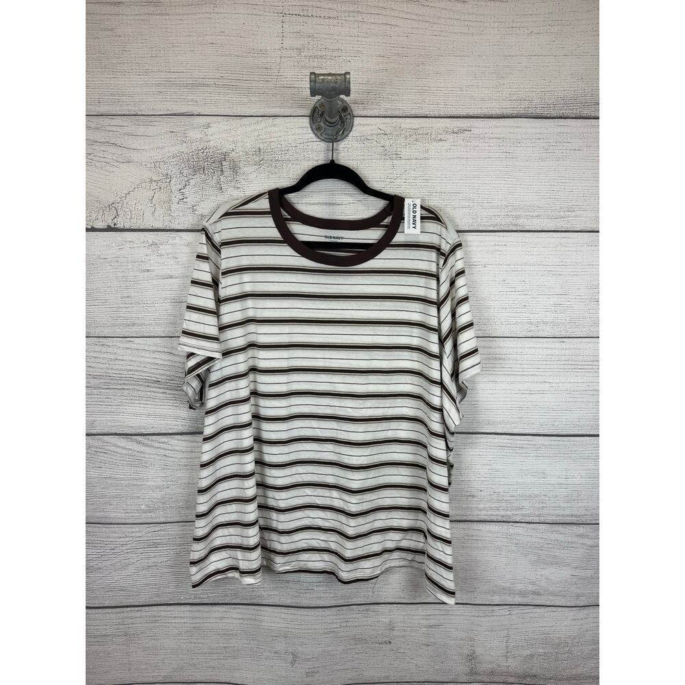 Old Navy Plus Size Brown & White Striped Short Sleeve Everywear Tee Size 4X